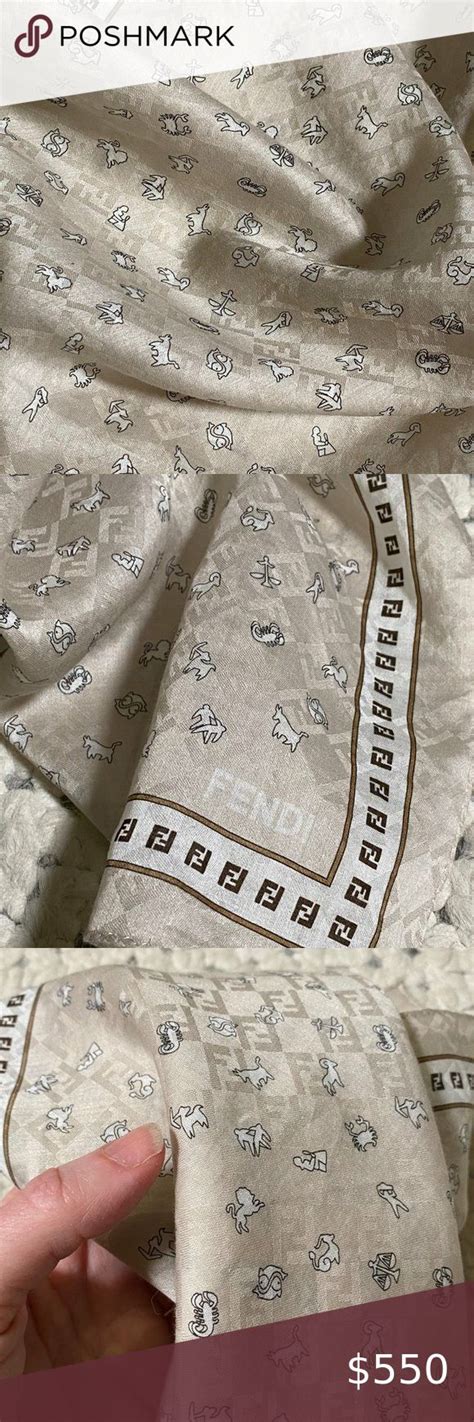 FENDI Authentic FF Logo FENDISSIMA Zodiac Scarf .